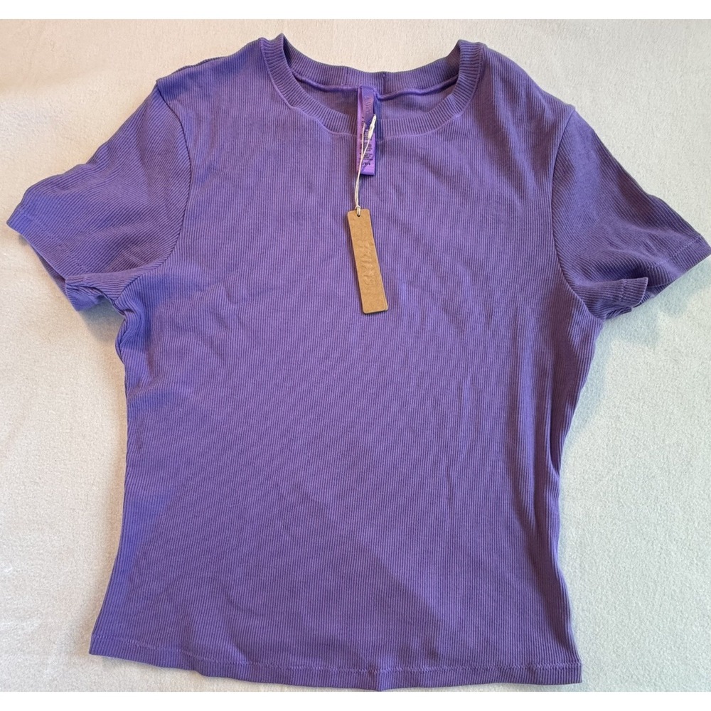 NewSKIMS Cotton Rib Short Sleeve T-Shirt Crewneck Fitted Basic Top Soot purple L